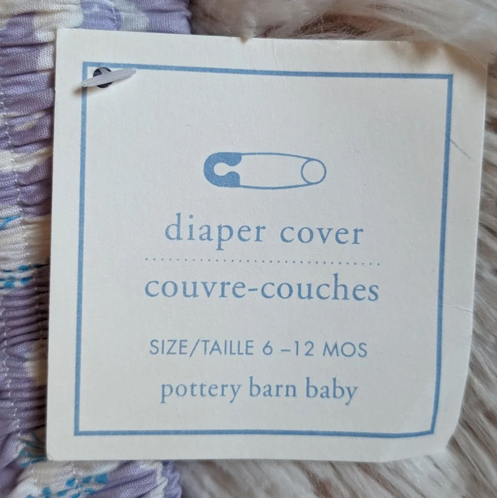 NWT Pottery Barn Kids 6-12 months Diaper Cover Seahorses White/Lilac